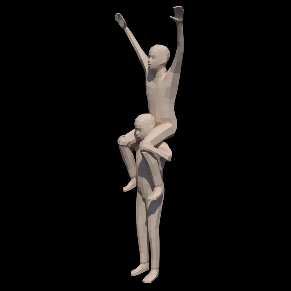 Low Poly Kids Riding On Shoulders