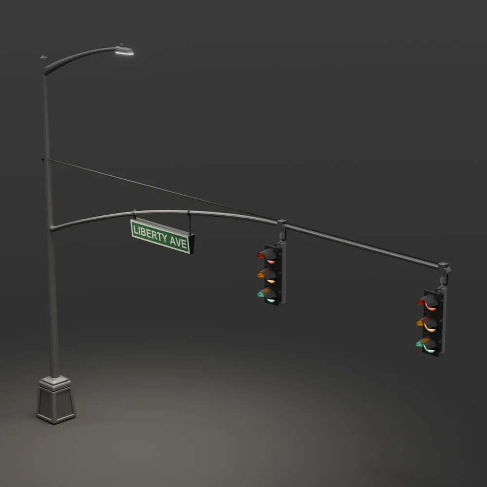 Low Poly Double Traffic Light With Sign