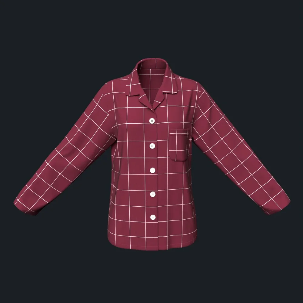 Window Pane Patterned Cotton Pajama Top