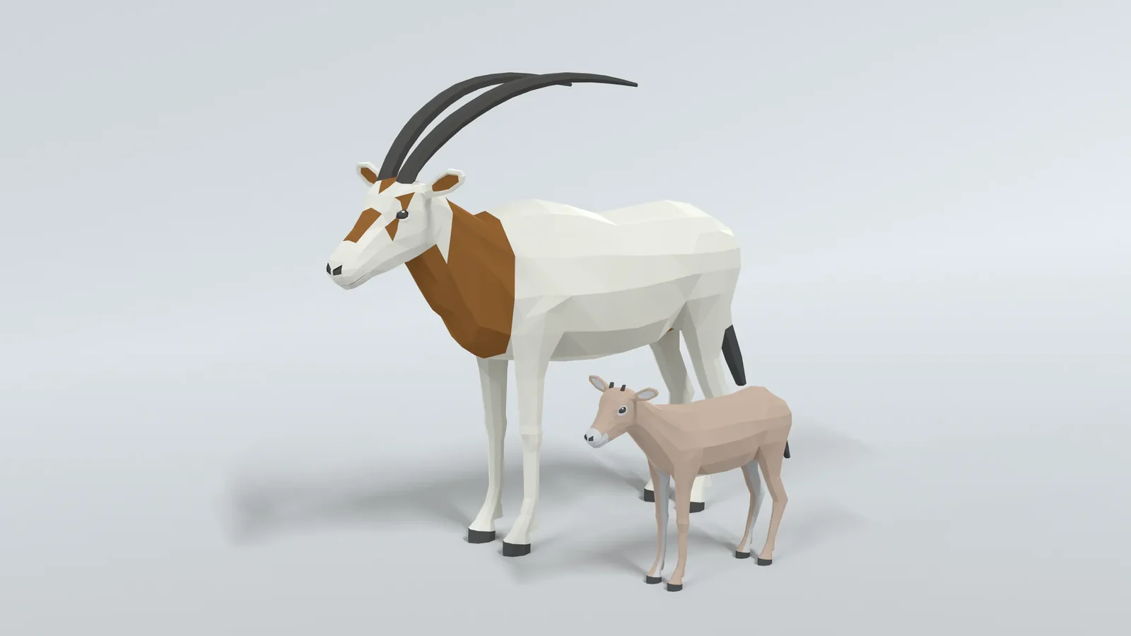 Low Poly Cartoon Scimitar Oryx And Calf