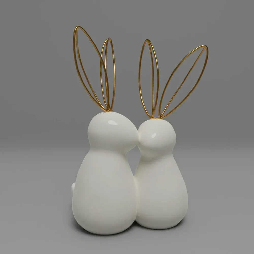Ceramic Rabbits With Golden Ears