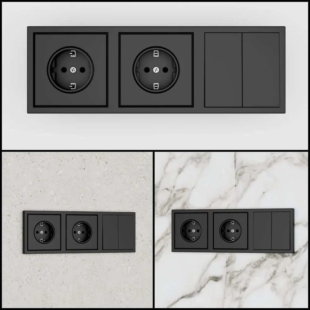 Black Wall Socket + Switch Hausmark Juna