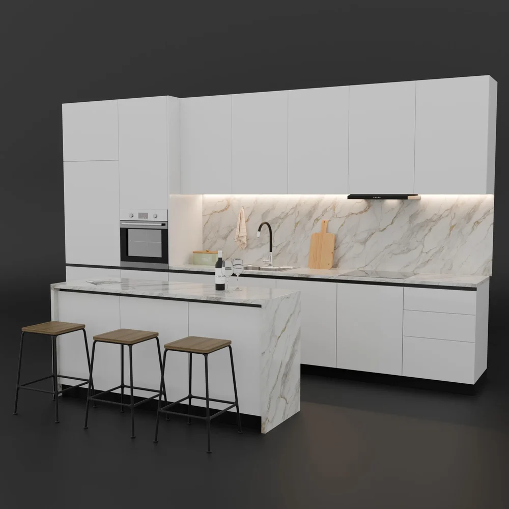 Modern White Kitchen With Kitchen Island