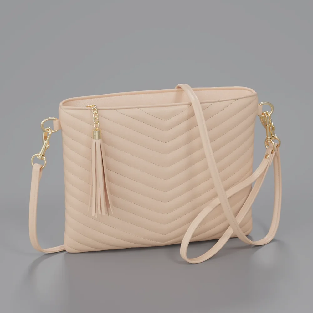 Vegan Leather Shoulder Purses - Beige