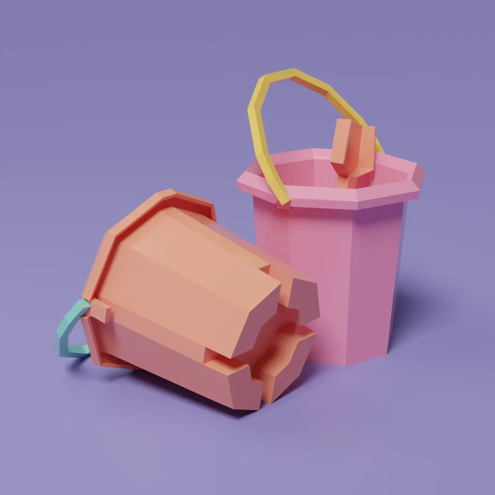 Lowpoly Buckets And Shovel