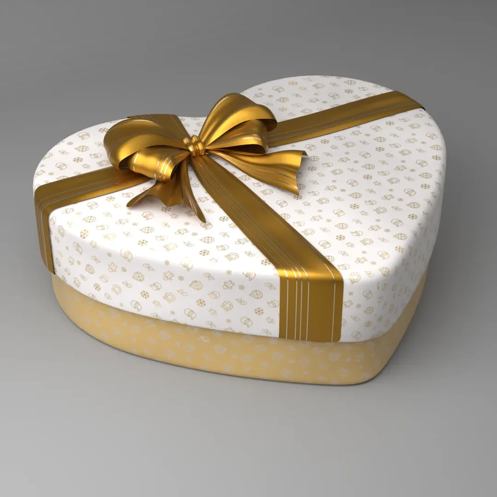 Gift Box In Love Heart Shape Beige Colour - Christmas Present