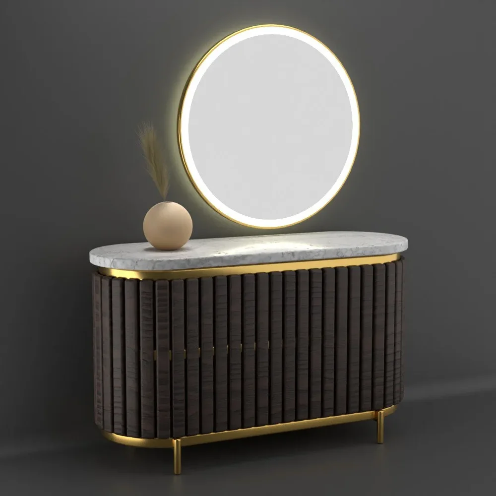 Wood Marble Circular Console Table