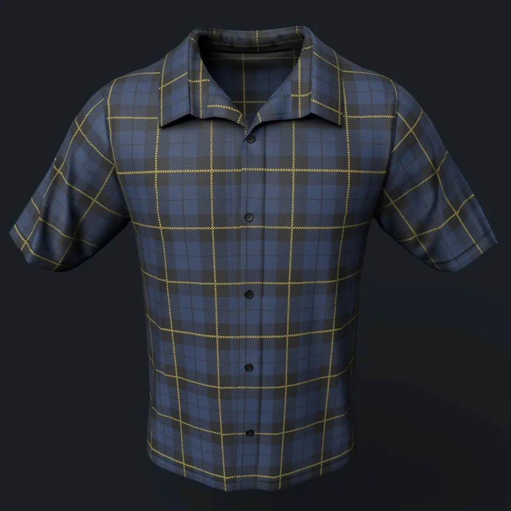 Blue And Yellow Plaid Button-Up Shirt