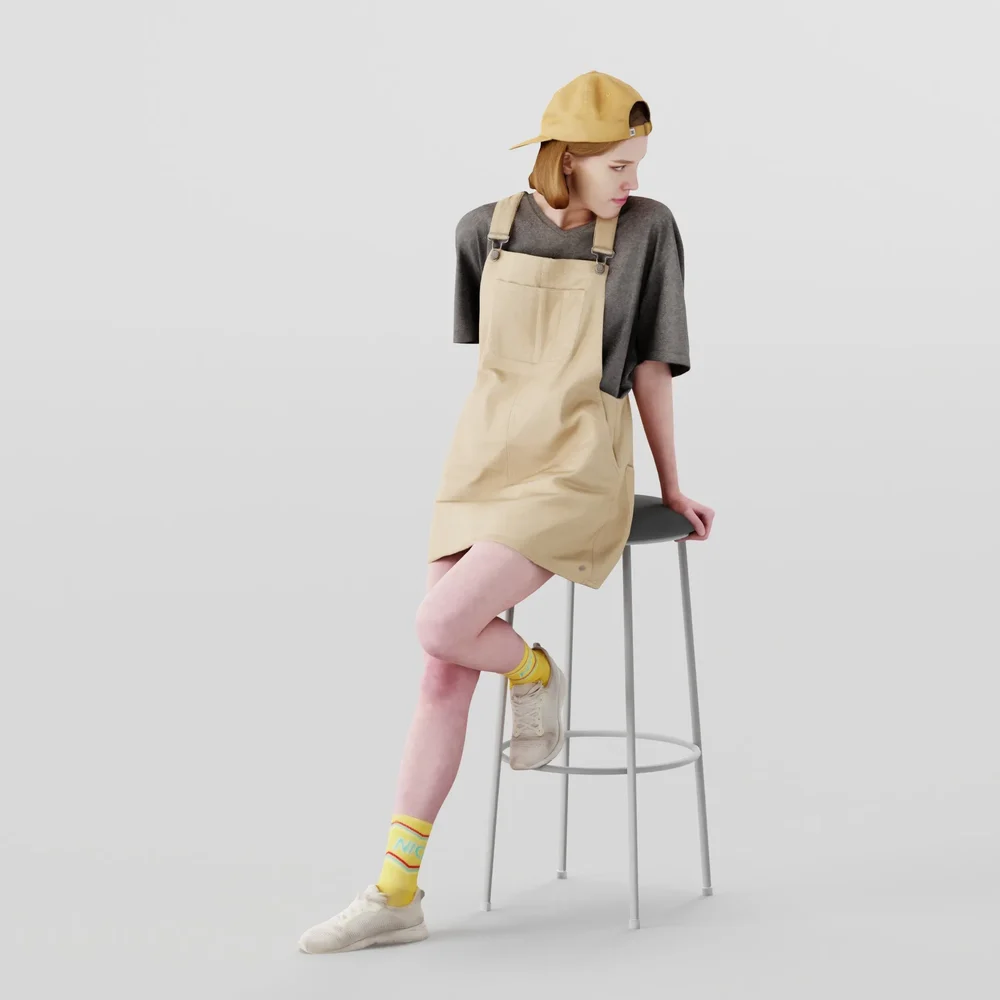 Teen Girl Leans On A Bar Stool