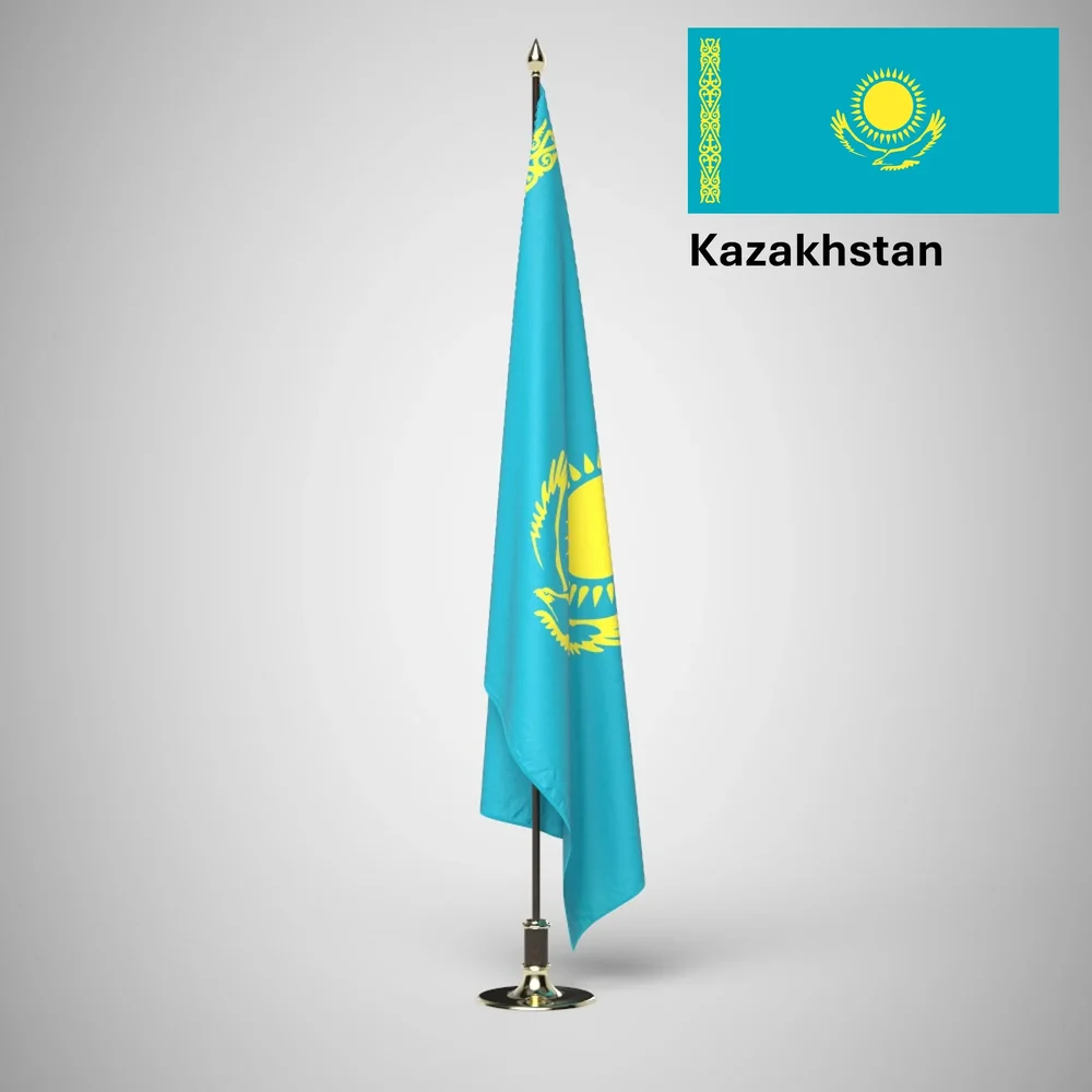 Kazakhstan Ceremonial Flag On Stand