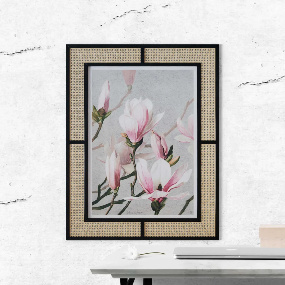Flower Painting With Rattan Frame