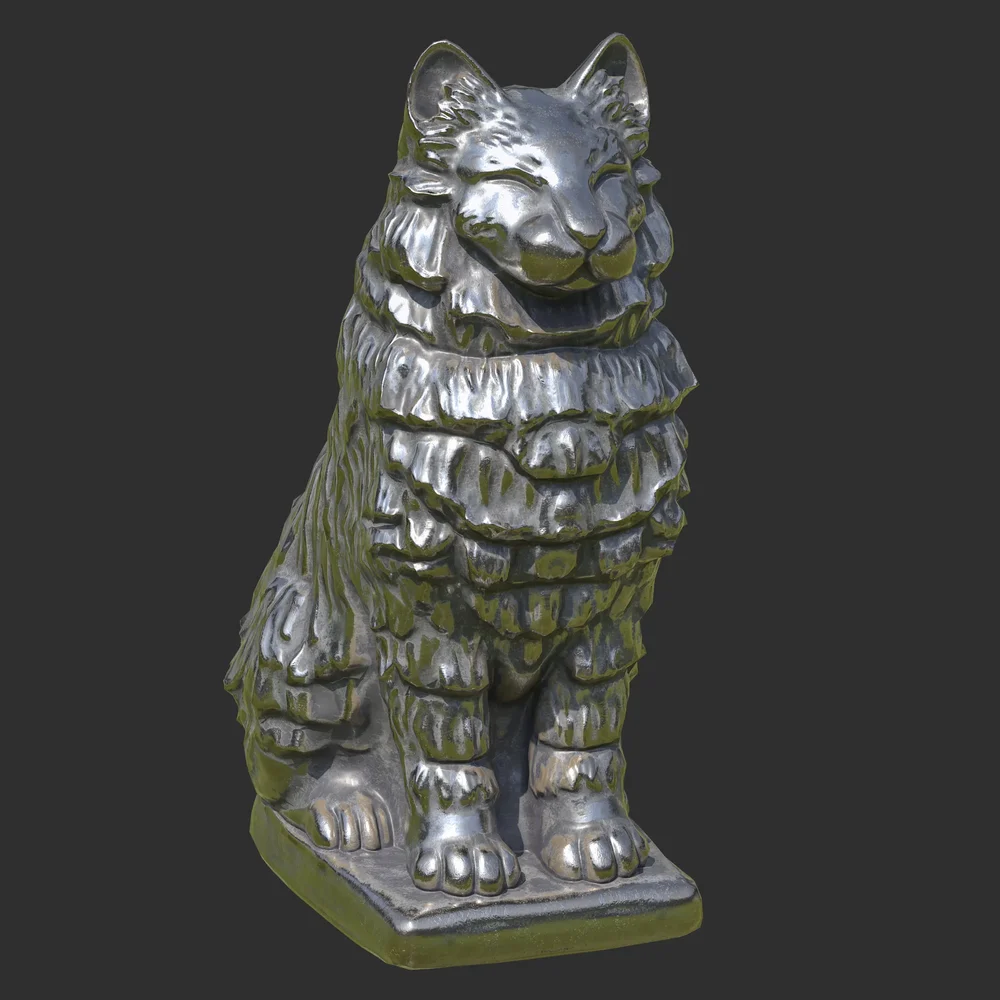 Furred Cat Steel Statue