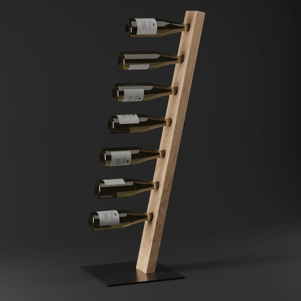 Wooden Wine Shelf With Wine Bottles