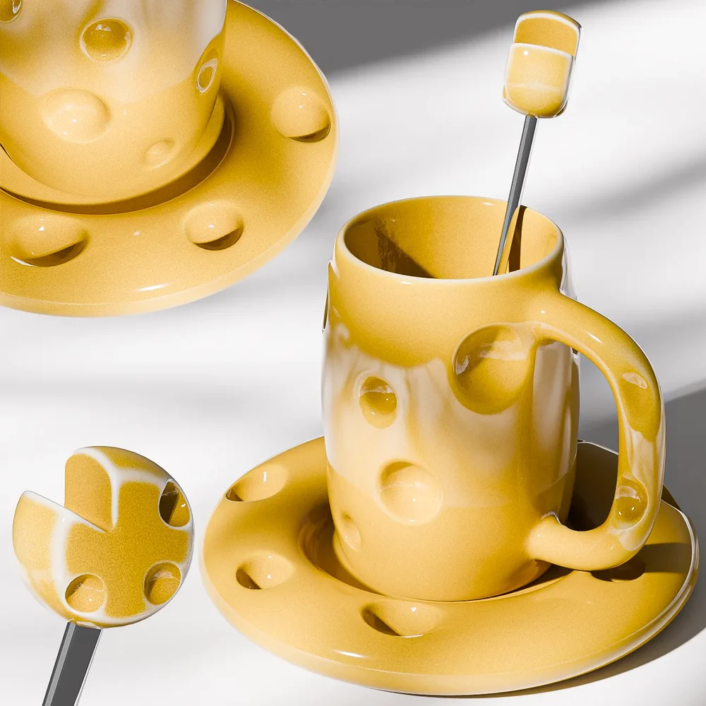 Glazed Ceramic Cheese Dish & Cup