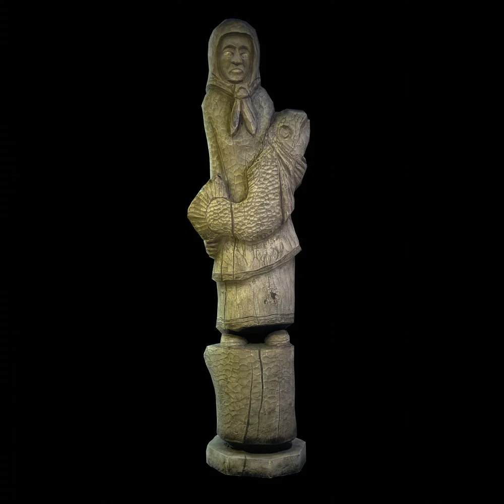 Wooden Figure Statue Of A Granny