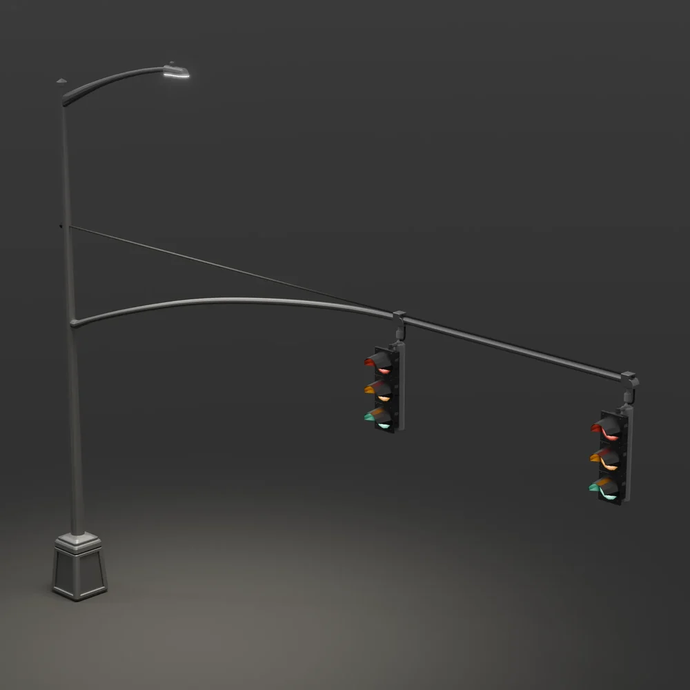 Low Poly Double Traffic Light With Sign