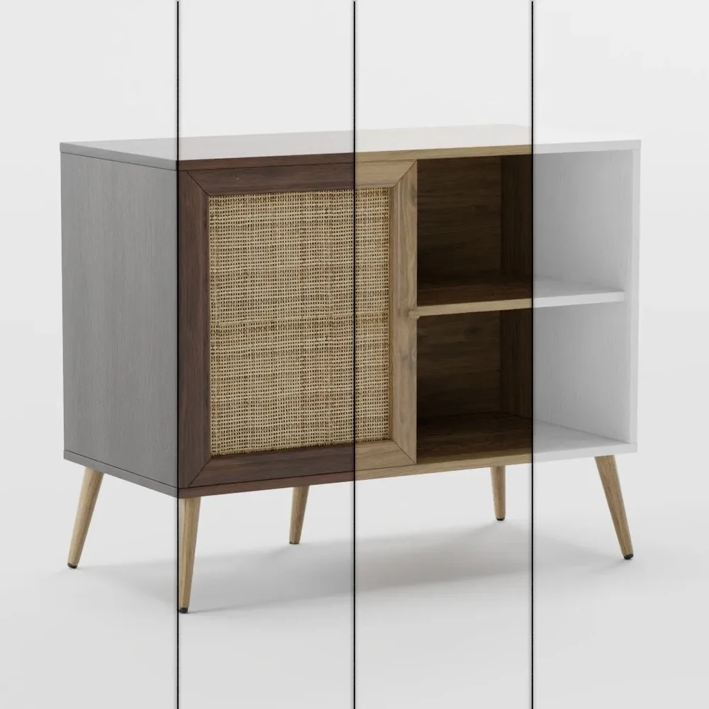 Wood And Rattan Bookcase