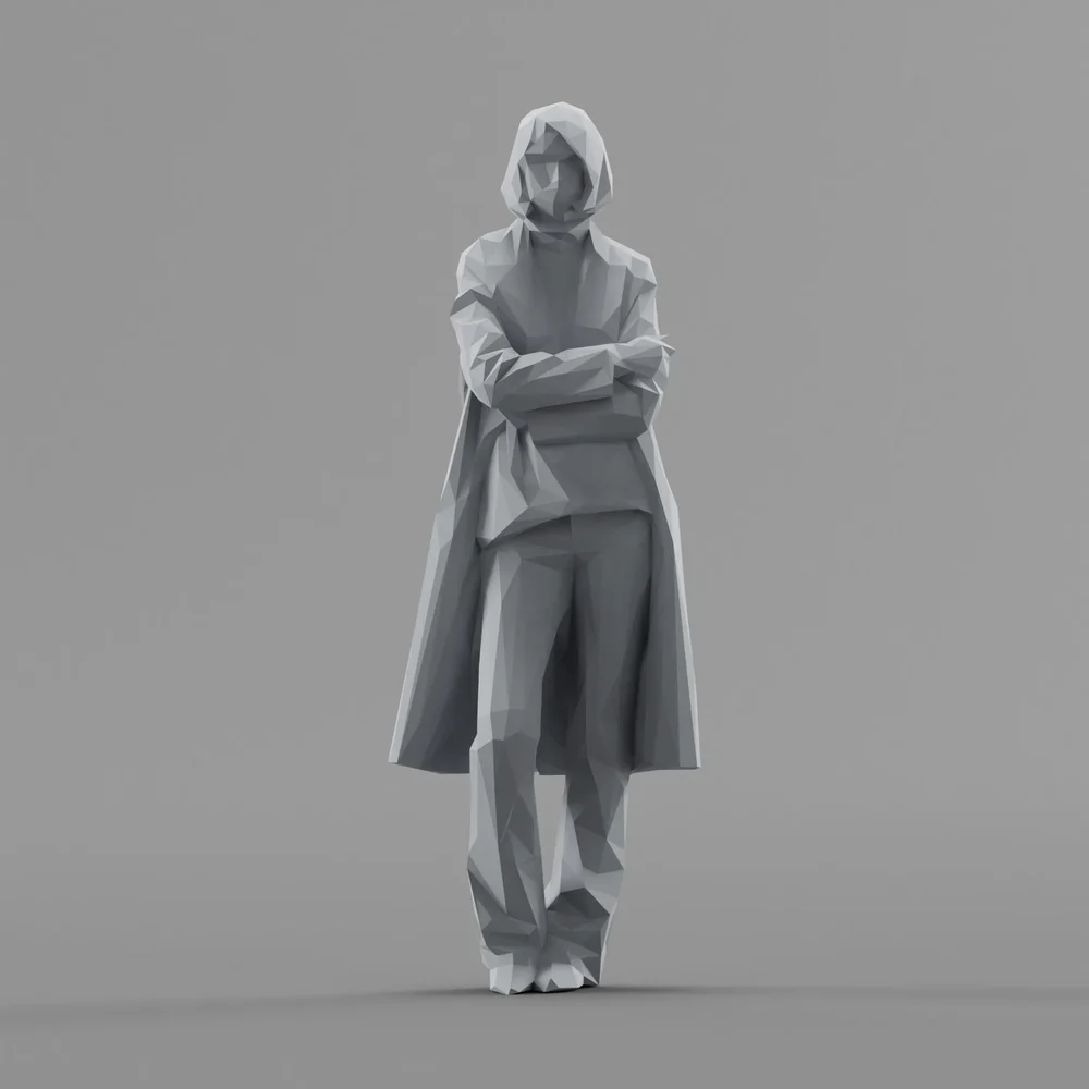 Lowpoly Female In Coat Standing