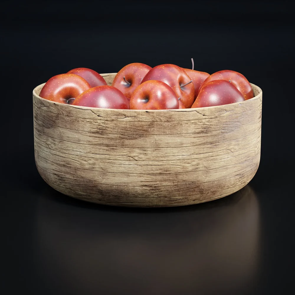 Wooden Bowl With Red Apples