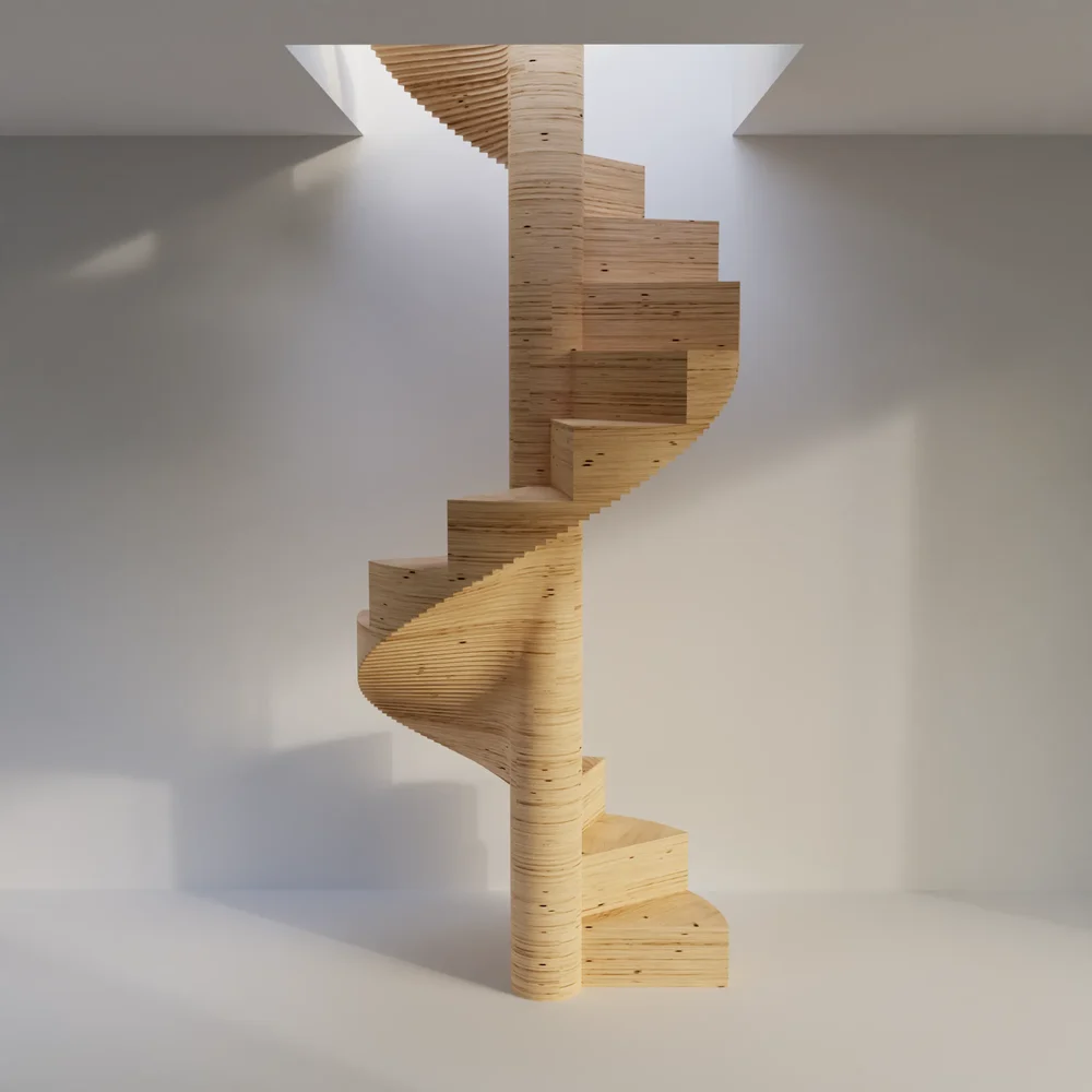 Spiral Plywood Staircase
