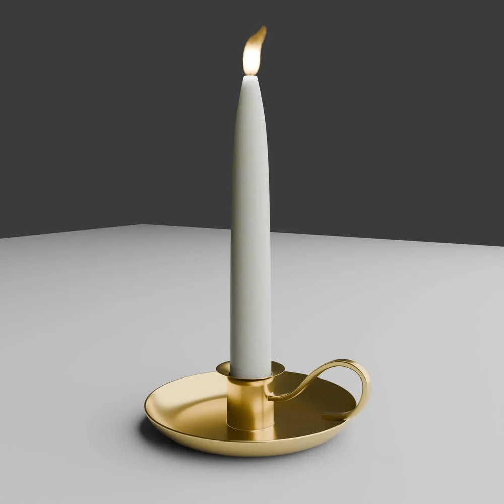 Candle Holder With Candle And Flame