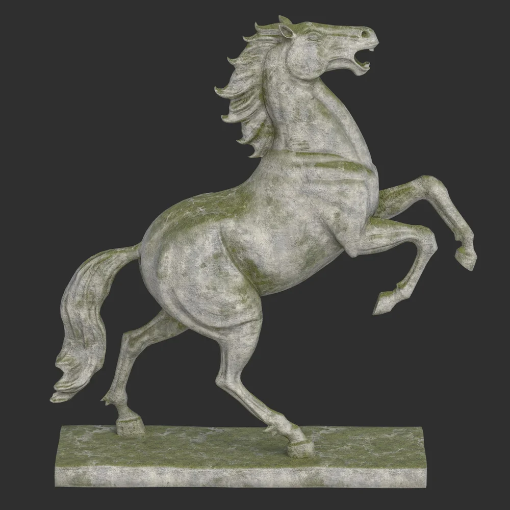 Rearing Horse Stone Moss Statue