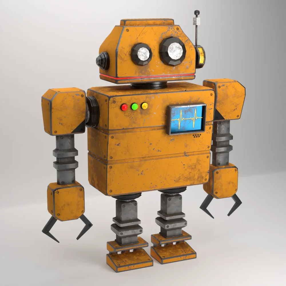 Dusty Cute Robot Character Low Poly
