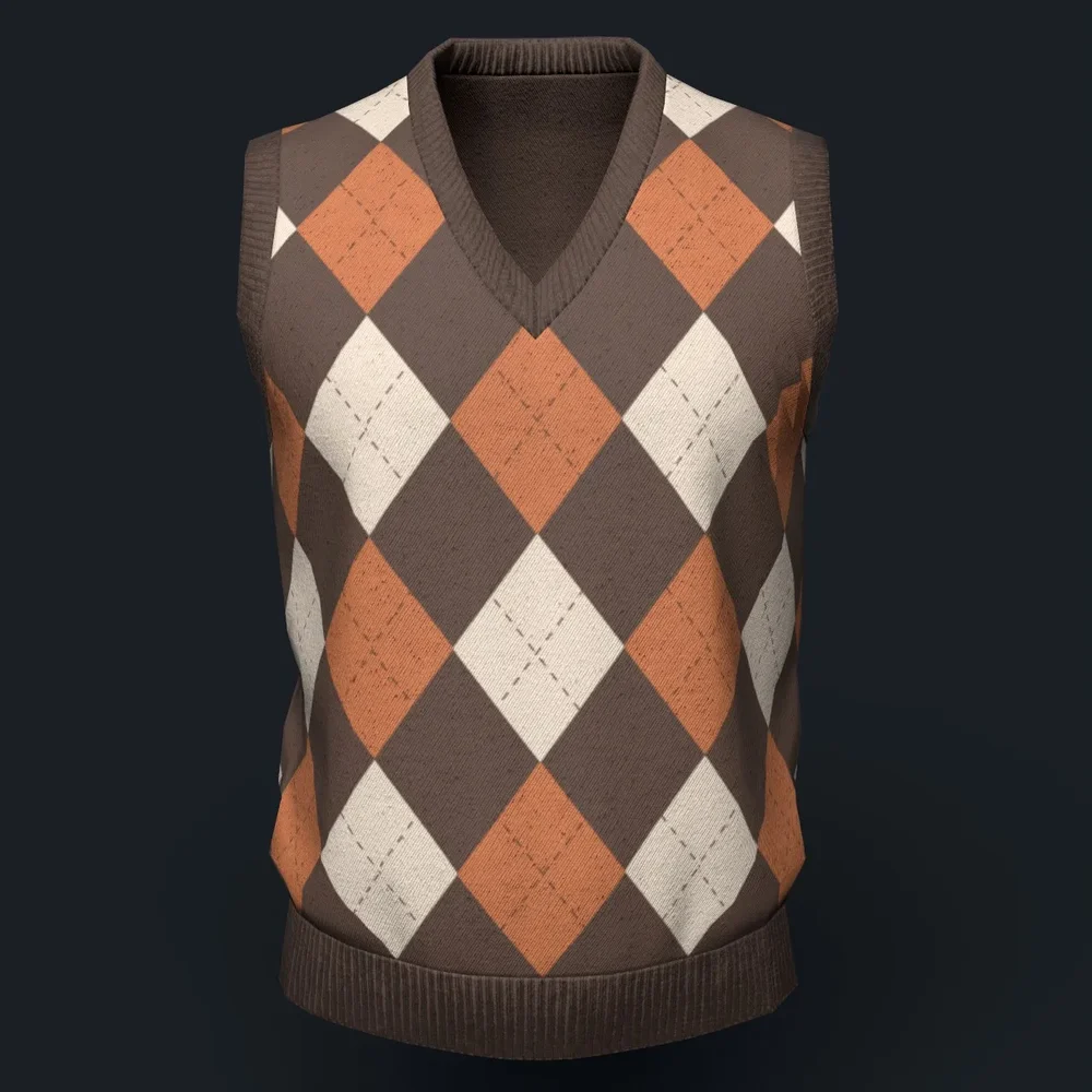 Brown Argyle Knit Vest