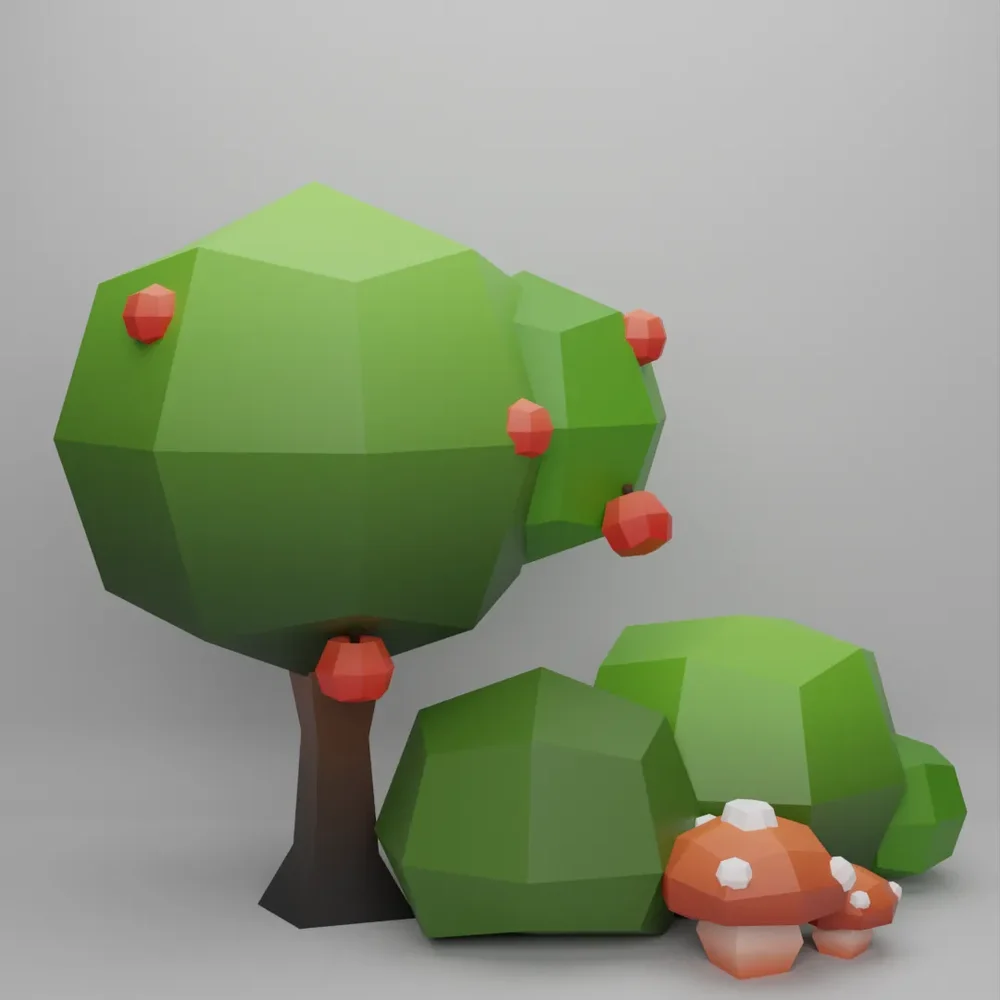 Low Poly Nature Environment Tree Bush Mushroom 1