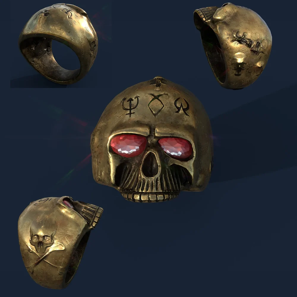 Gold Skull Ring – Stylized Game Ready