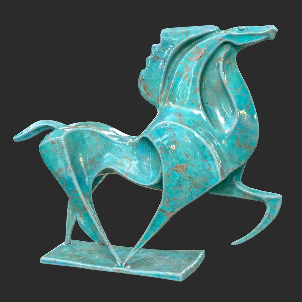 Horse Abstract Turquoise Marble Statue
