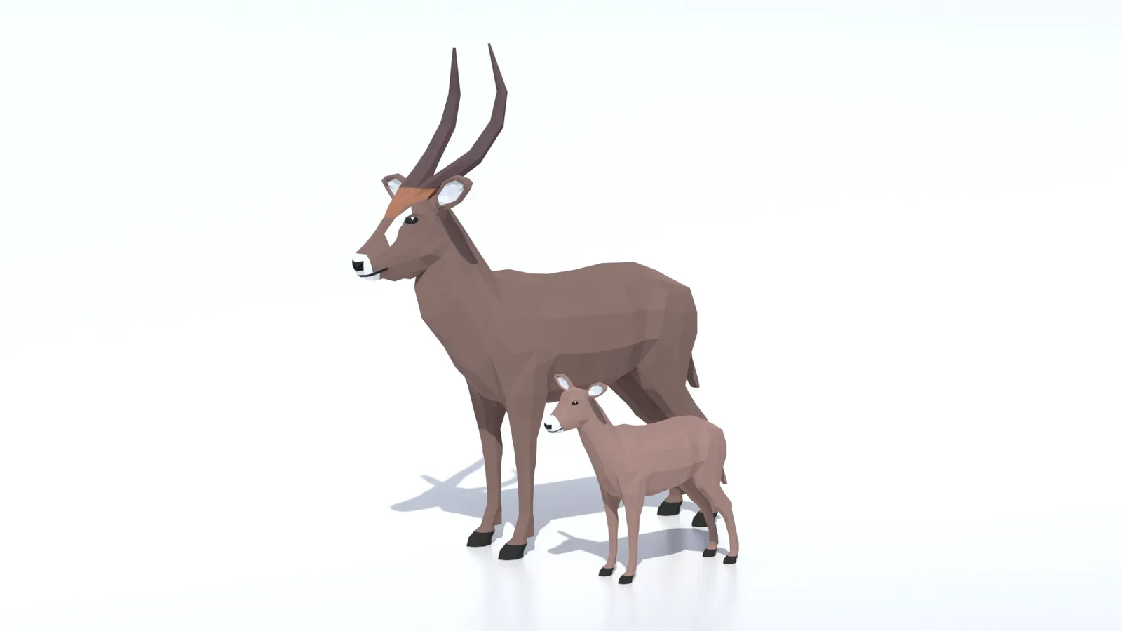 Low Poly Waterbuck And Calf