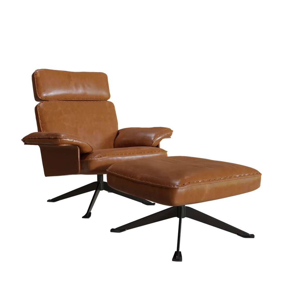 Leather Armchair With Ottoman