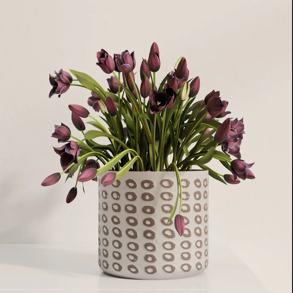 Burgundy Tulip Ceramic Planter