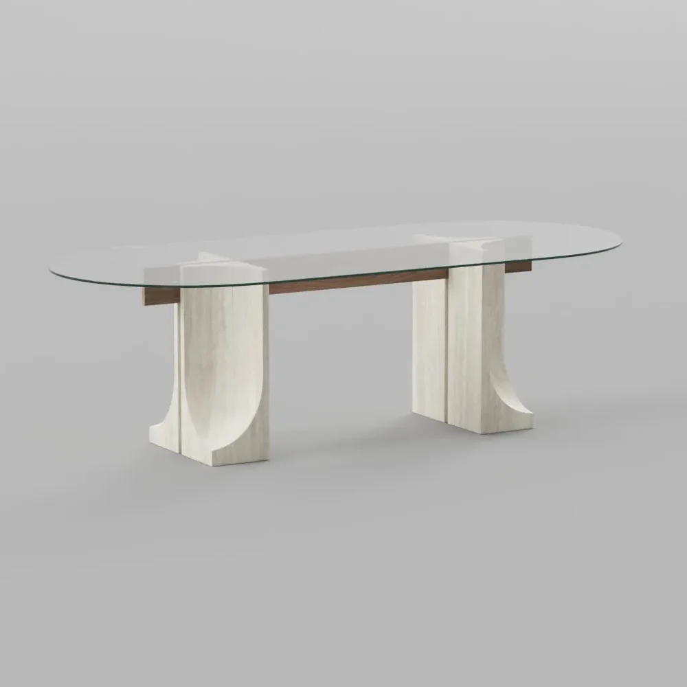 Glass And Travertine Dining Table