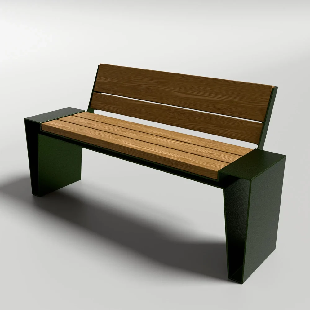 Metal And Wood Park Bench