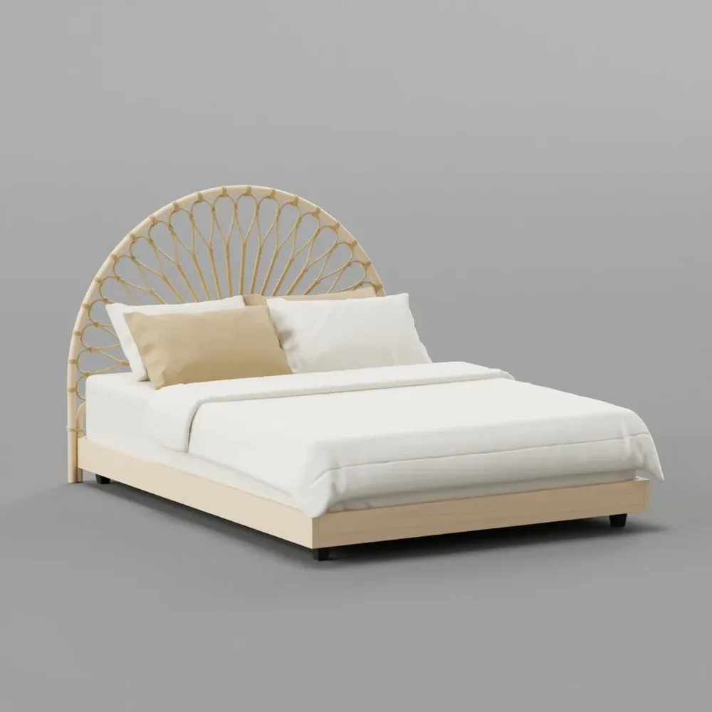Bed With Rattan Heaboard