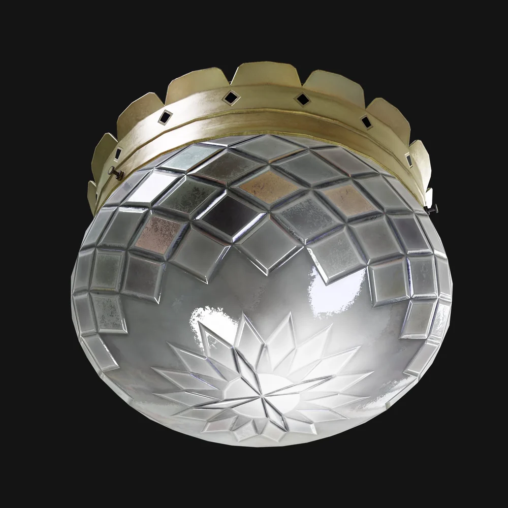 Art Deco Faceted Globe Flush-Mount Light