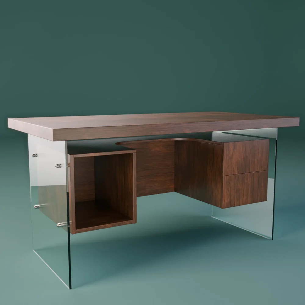 Modernist Glass Wood Desk