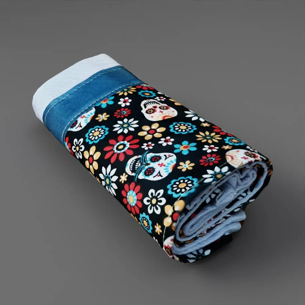 Rolled Dish Towel – Floral Skulls