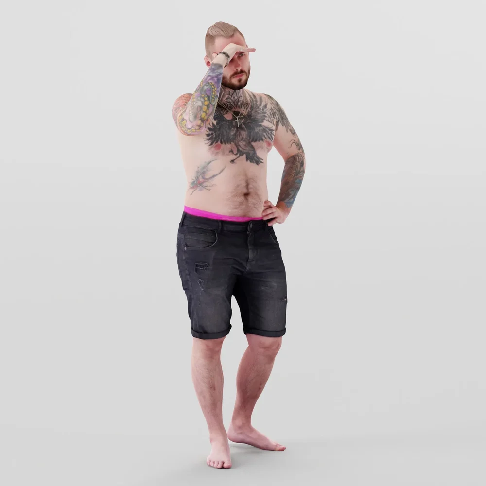 Vacationer Man In Shorts With Tattoos