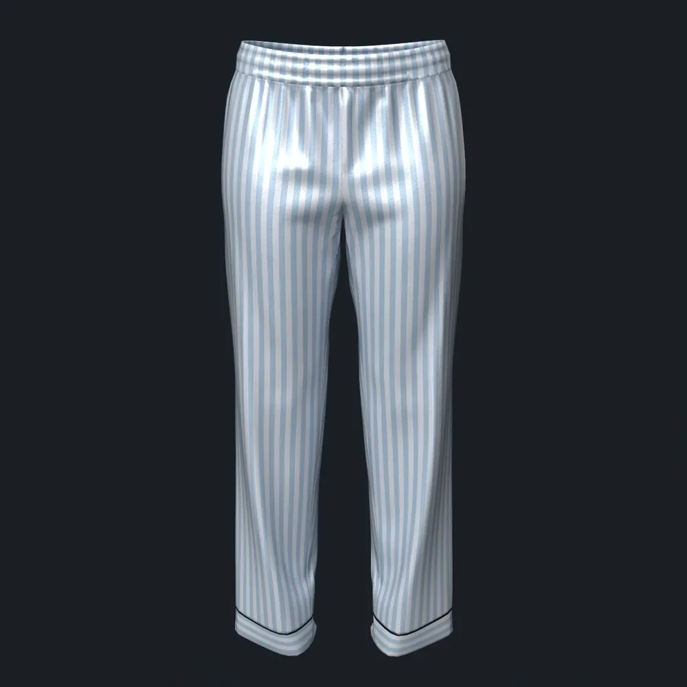 Long Sleeve Striped Silk Pajama Bottoms