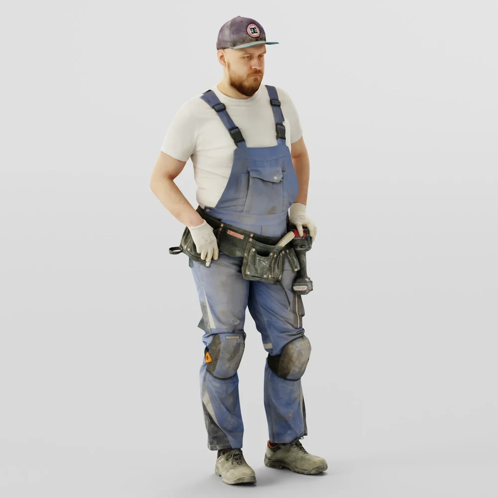 Bald Construction Worker Standing