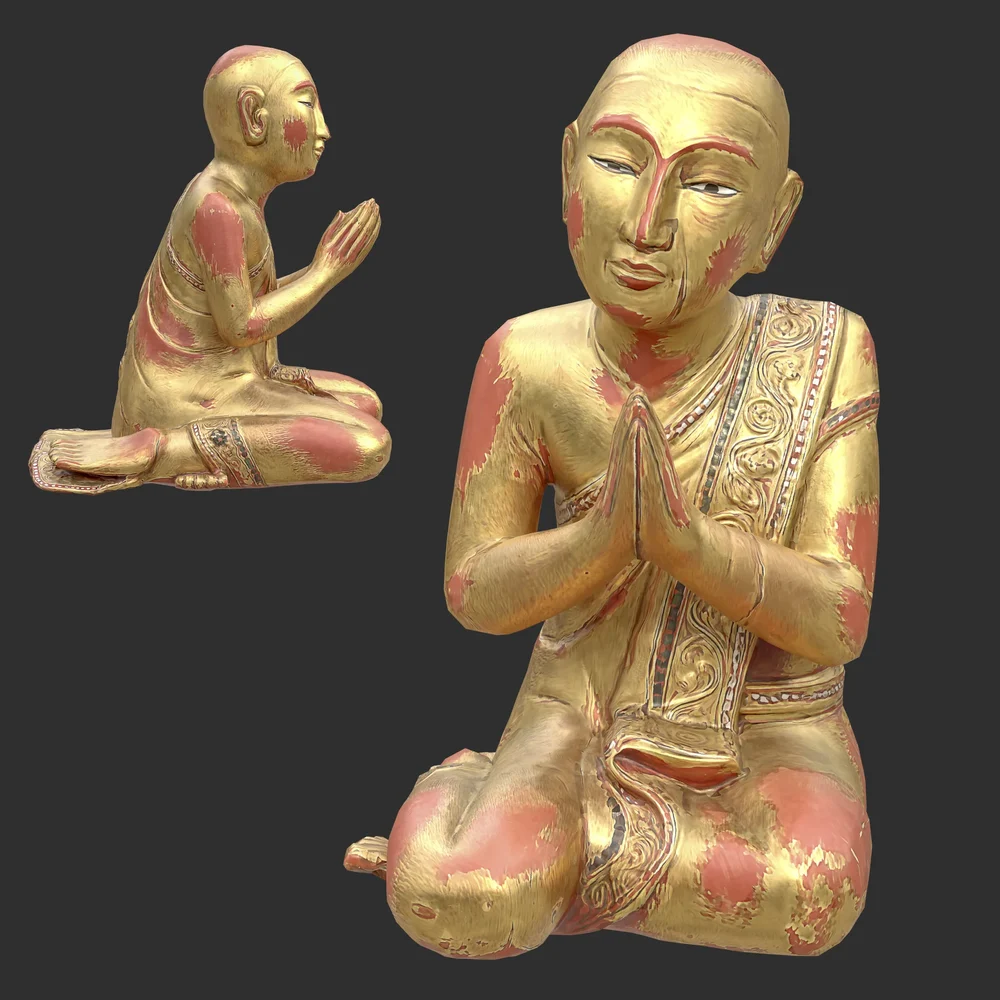 Antique Burmese Monk Statue Gilt Wood