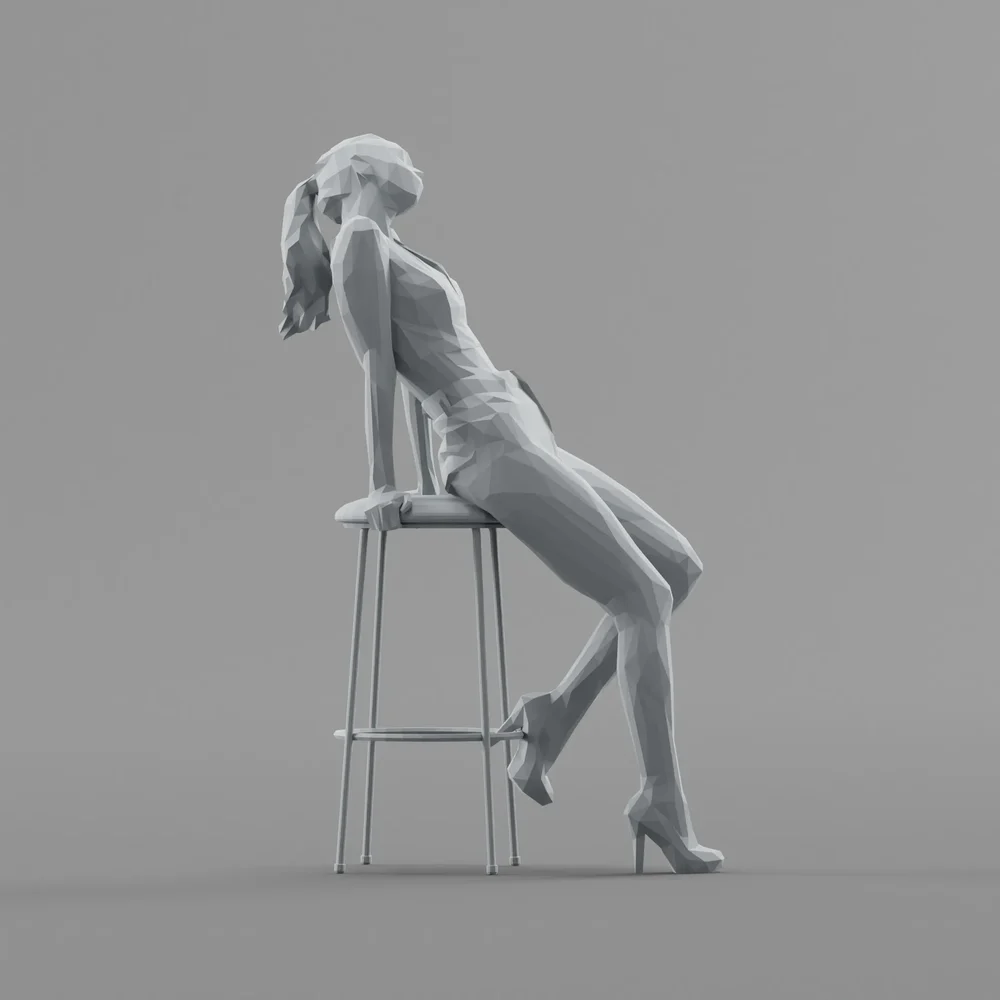 Lowpoly Female Leaning On A Stool