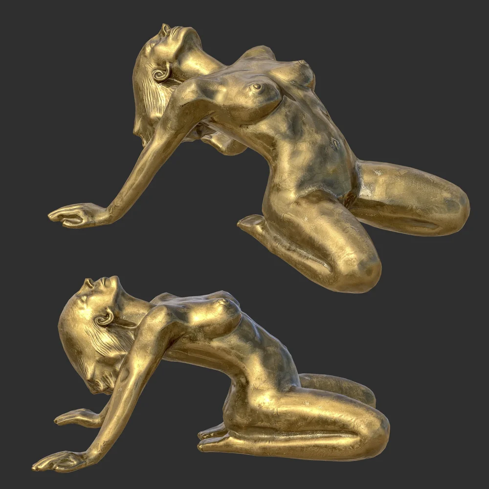 Expressive Female Statue Antique Gold