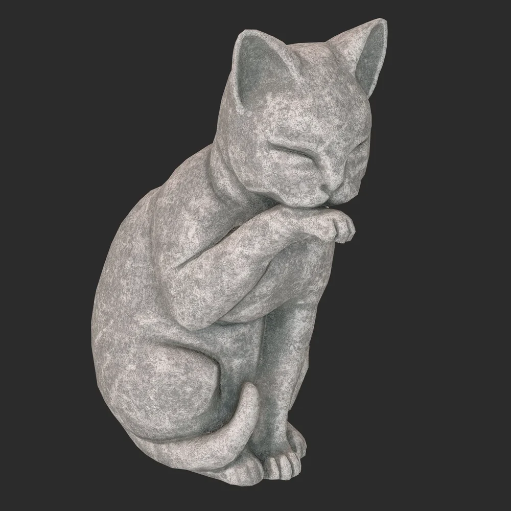Grooming Cat Stone Statue