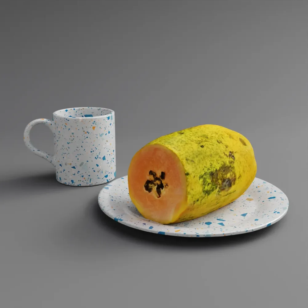 Breakfast Set With Papaya, Plate And Mug