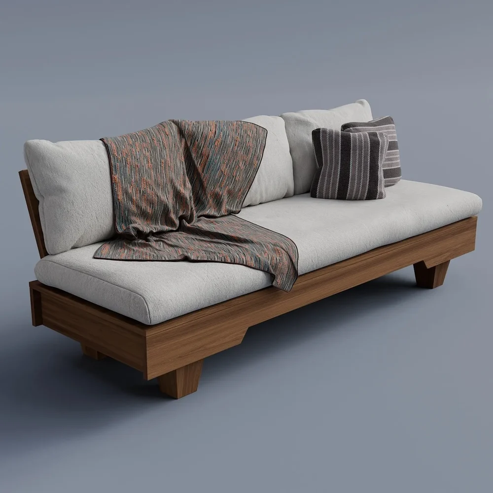 Wooden Sofa With A Blanket