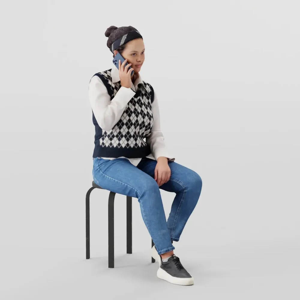 Girl Sits And Talks On The Phone